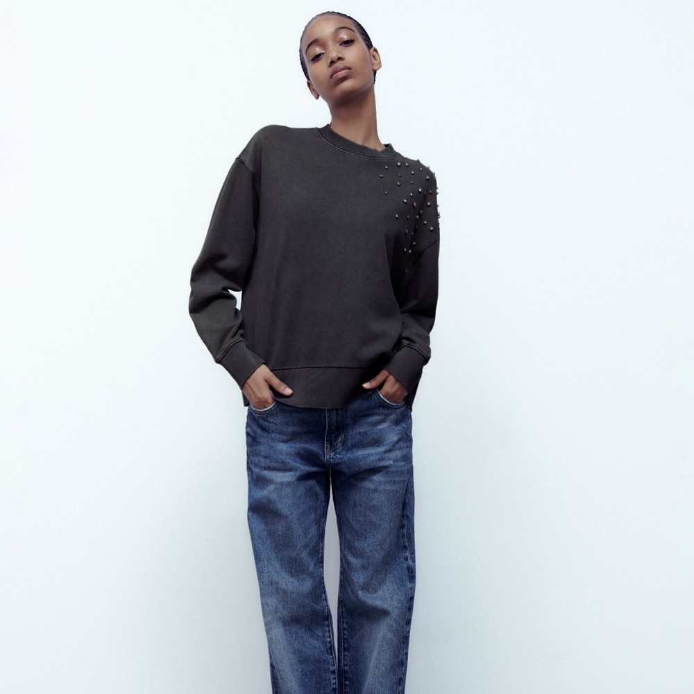 Zara washed rhinestone sweatshirt